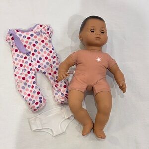 American Girl Bitty Baby 2018 Black Hair Brown Eyes Polka Dot Pajamas and diaper